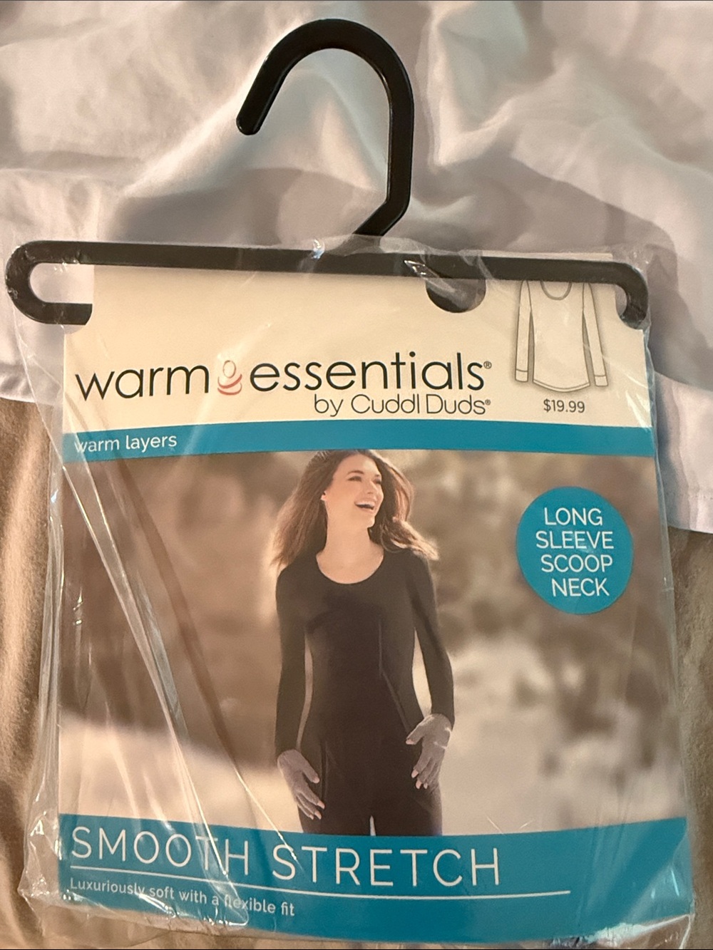 Warm Essentials by CuddlDuds Smooth Stretch Black Long Sleeve Scoop Neck Top
